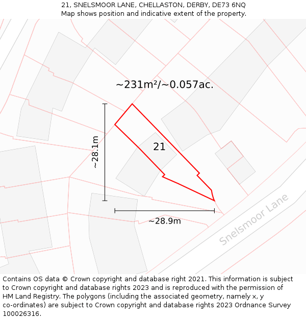 21, SNELSMOOR LANE, CHELLASTON, DERBY, DE73 6NQ: Plot and title map