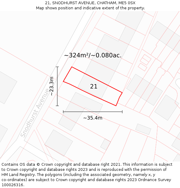 21, SNODHURST AVENUE, CHATHAM, ME5 0SX: Plot and title map