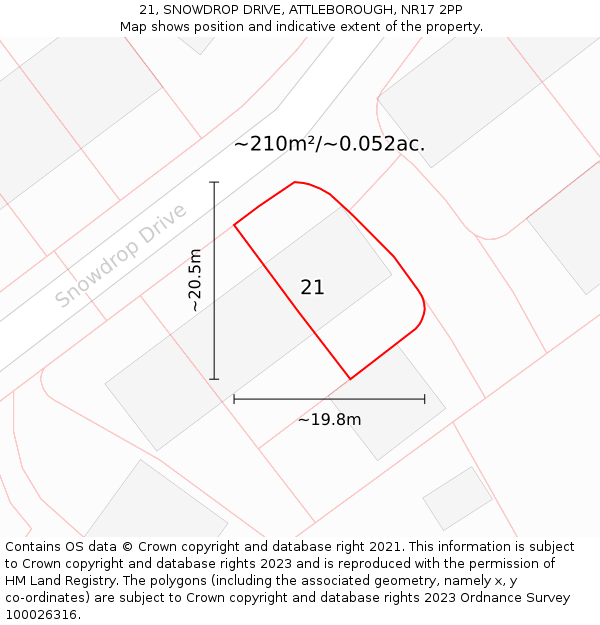 21, SNOWDROP DRIVE, ATTLEBOROUGH, NR17 2PP: Plot and title map