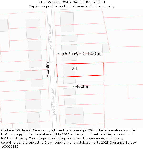 21, SOMERSET ROAD, SALISBURY, SP1 3BN: Plot and title map