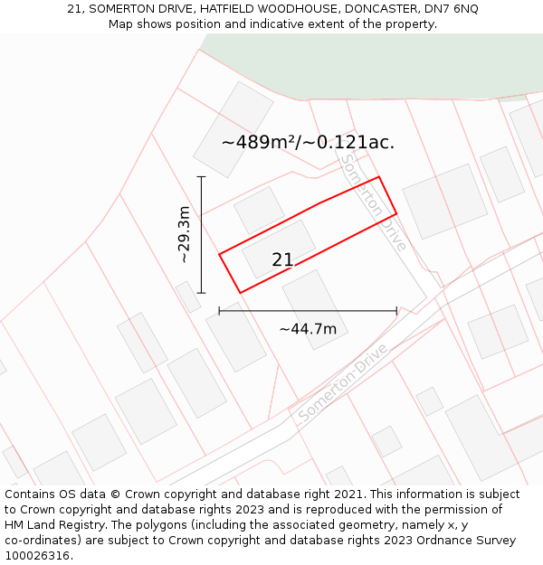 21, SOMERTON DRIVE, HATFIELD WOODHOUSE, DONCASTER, DN7 6NQ: Plot and title map