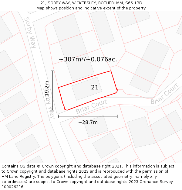 21, SORBY WAY, WICKERSLEY, ROTHERHAM, S66 1BD: Plot and title map