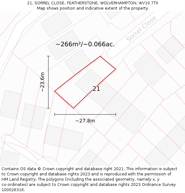 21, SORREL CLOSE, FEATHERSTONE, WOLVERHAMPTON, WV10 7TX: Plot and title map