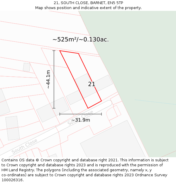 21, SOUTH CLOSE, BARNET, EN5 5TP: Plot and title map