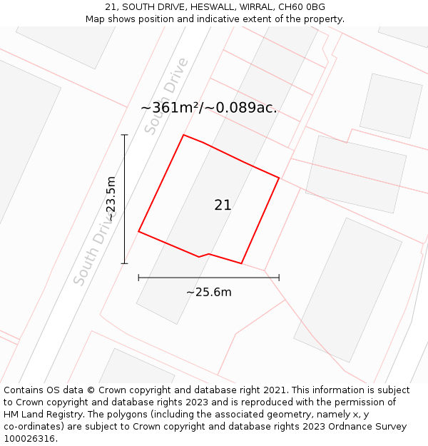 21, SOUTH DRIVE, HESWALL, WIRRAL, CH60 0BG: Plot and title map