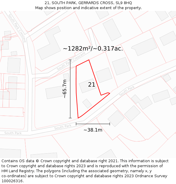 21, SOUTH PARK, GERRARDS CROSS, SL9 8HQ: Plot and title map