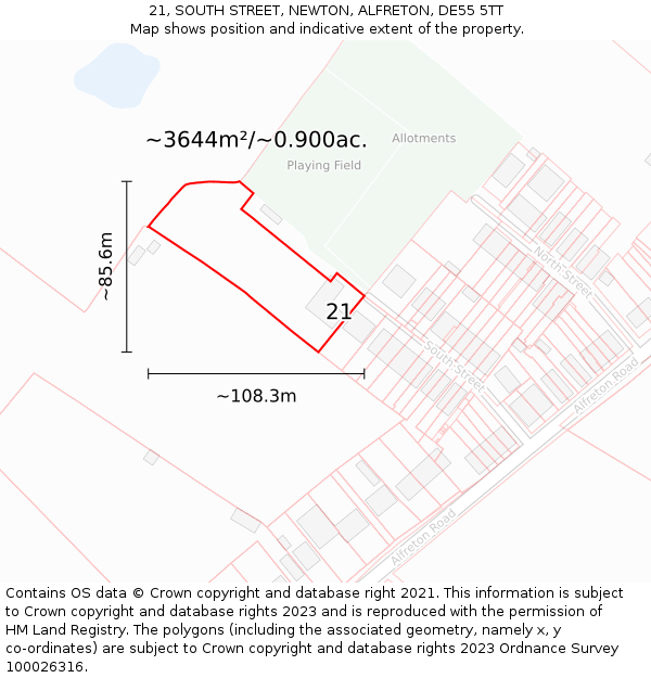 21, SOUTH STREET, NEWTON, ALFRETON, DE55 5TT: Plot and title map