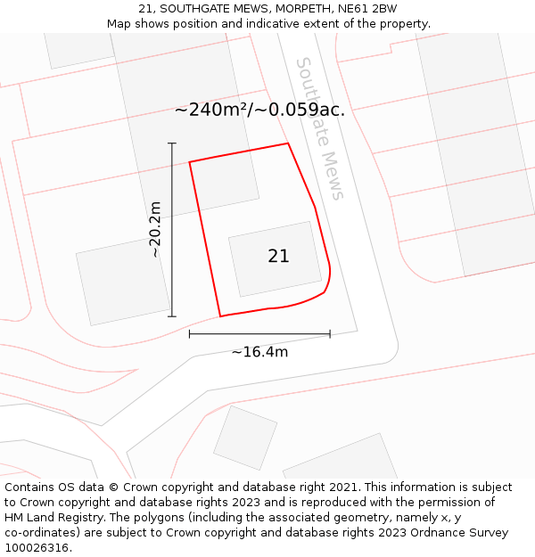 21, SOUTHGATE MEWS, MORPETH, NE61 2BW: Plot and title map