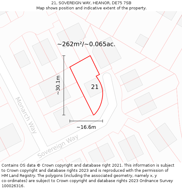 21, SOVEREIGN WAY, HEANOR, DE75 7SB: Plot and title map