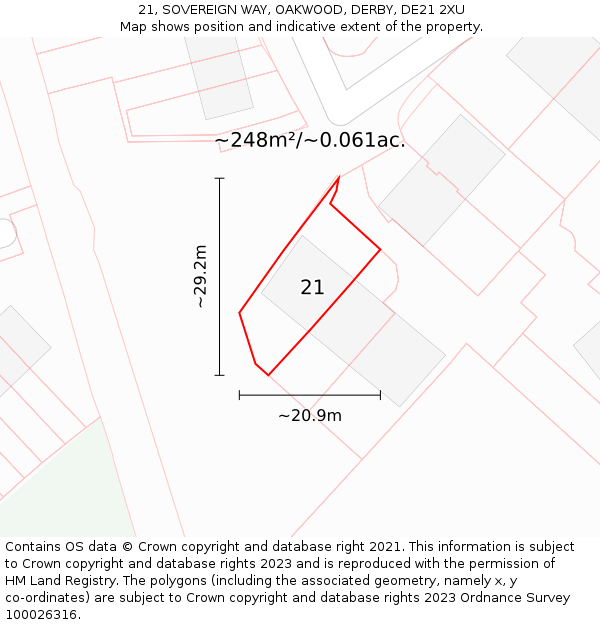 21, SOVEREIGN WAY, OAKWOOD, DERBY, DE21 2XU: Plot and title map