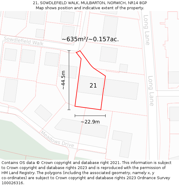 21, SOWDLEFIELD WALK, MULBARTON, NORWICH, NR14 8GP: Plot and title map