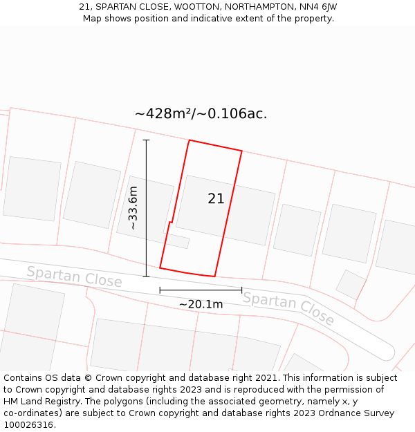 21, SPARTAN CLOSE, WOOTTON, NORTHAMPTON, NN4 6JW: Plot and title map