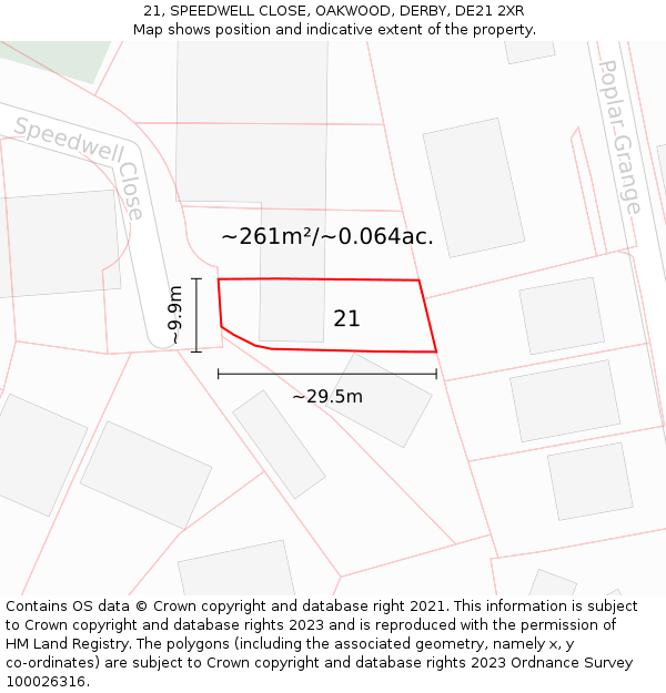 21, SPEEDWELL CLOSE, OAKWOOD, DERBY, DE21 2XR: Plot and title map
