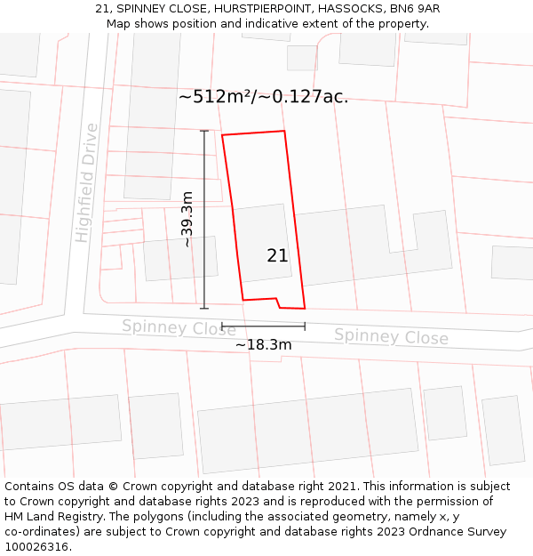 21, SPINNEY CLOSE, HURSTPIERPOINT, HASSOCKS, BN6 9AR: Plot and title map