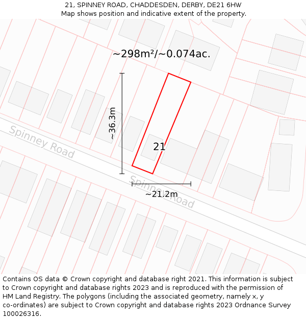 21, SPINNEY ROAD, CHADDESDEN, DERBY, DE21 6HW: Plot and title map