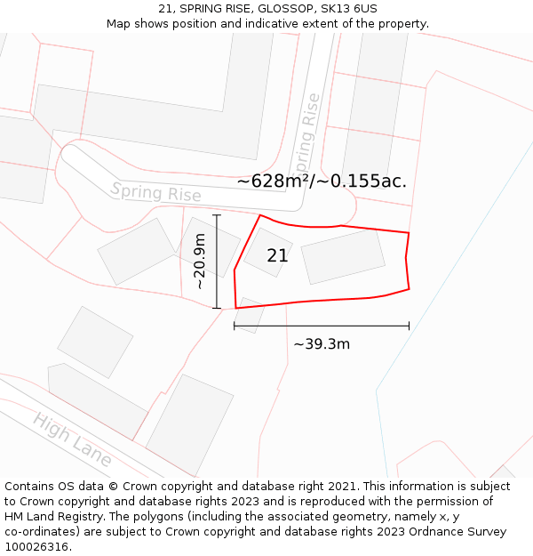 21, SPRING RISE, GLOSSOP, SK13 6US: Plot and title map