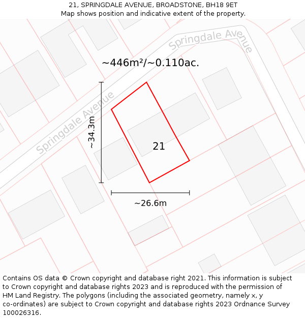 21, SPRINGDALE AVENUE, BROADSTONE, BH18 9ET: Plot and title map