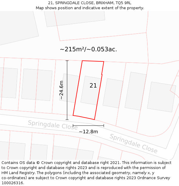 21, SPRINGDALE CLOSE, BRIXHAM, TQ5 9RL: Plot and title map