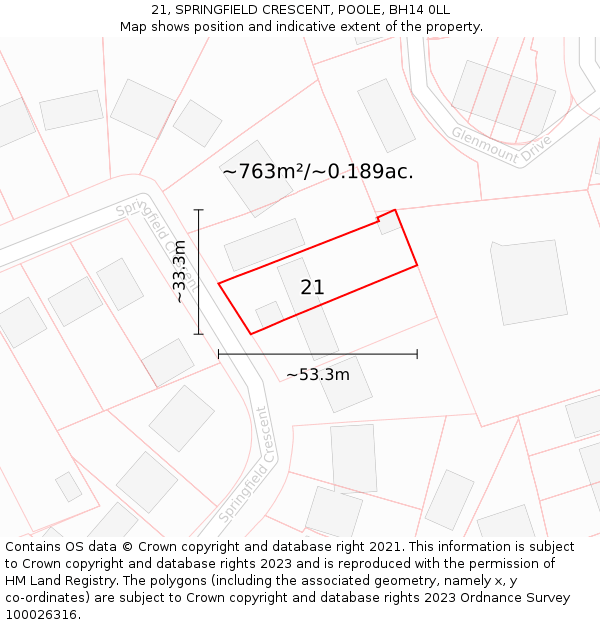 21, SPRINGFIELD CRESCENT, POOLE, BH14 0LL: Plot and title map