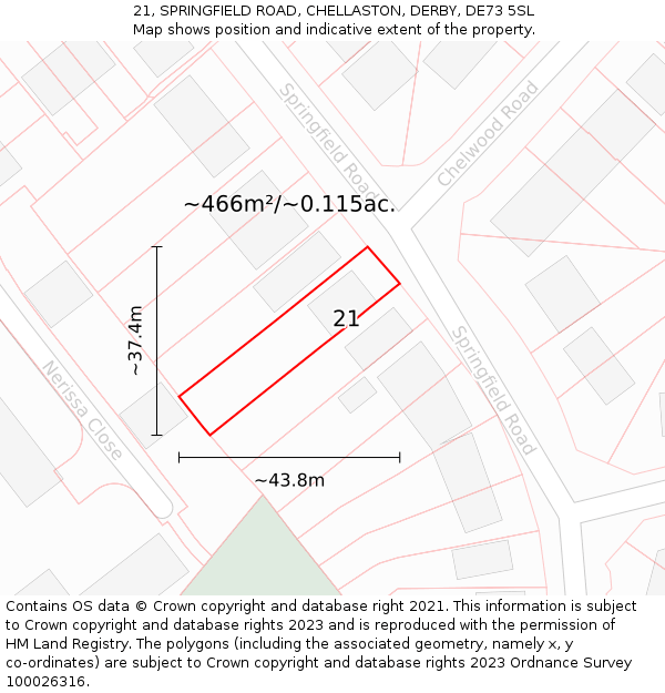 21, SPRINGFIELD ROAD, CHELLASTON, DERBY, DE73 5SL: Plot and title map