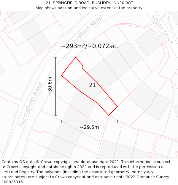 21, SPRINGFIELD ROAD, RUSHDEN, NN10 0QT: Plot and title map