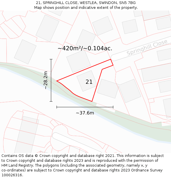 21, SPRINGHILL CLOSE, WESTLEA, SWINDON, SN5 7BG: Plot and title map