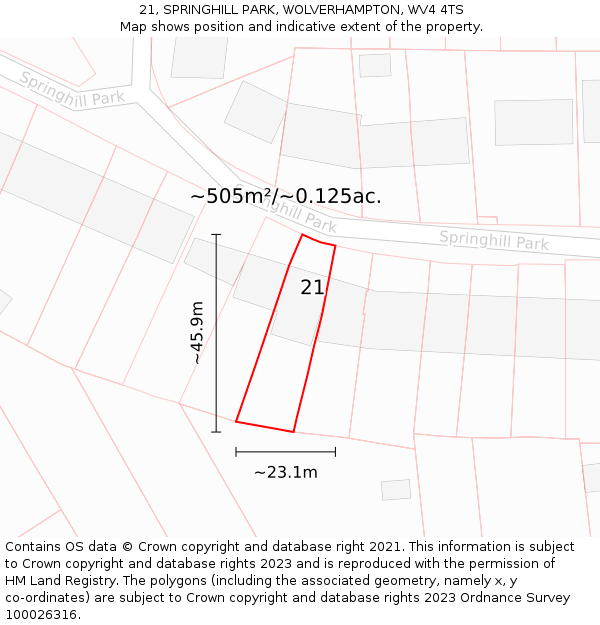 21, SPRINGHILL PARK, WOLVERHAMPTON, WV4 4TS: Plot and title map