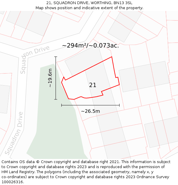21, SQUADRON DRIVE, WORTHING, BN13 3SL: Plot and title map