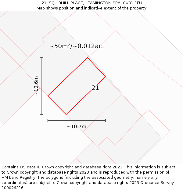 21, SQUIRHILL PLACE, LEAMINGTON SPA, CV31 1FU: Plot and title map