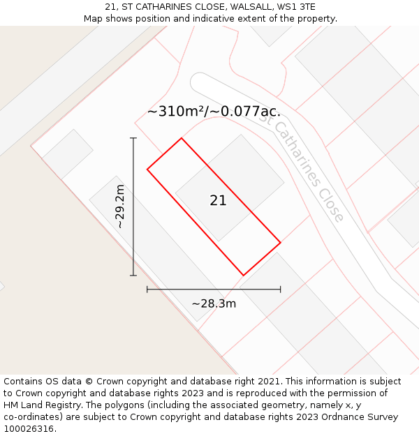 21, ST CATHARINES CLOSE, WALSALL, WS1 3TE: Plot and title map