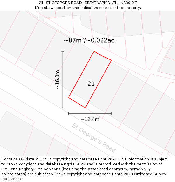 21, ST GEORGES ROAD, GREAT YARMOUTH, NR30 2JT: Plot and title map