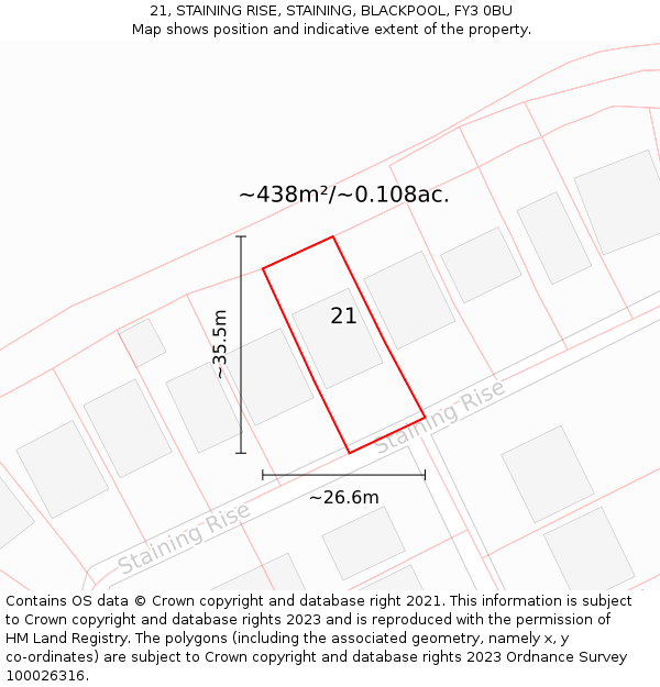21, STAINING RISE, STAINING, BLACKPOOL, FY3 0BU: Plot and title map