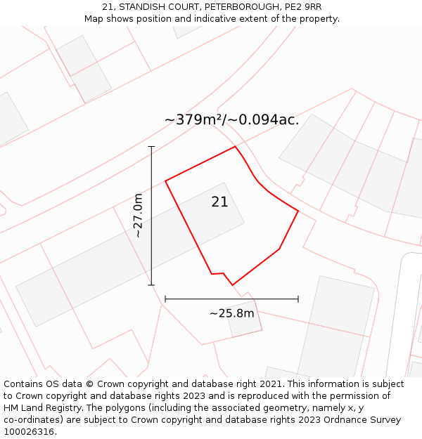 21, STANDISH COURT, PETERBOROUGH, PE2 9RR: Plot and title map