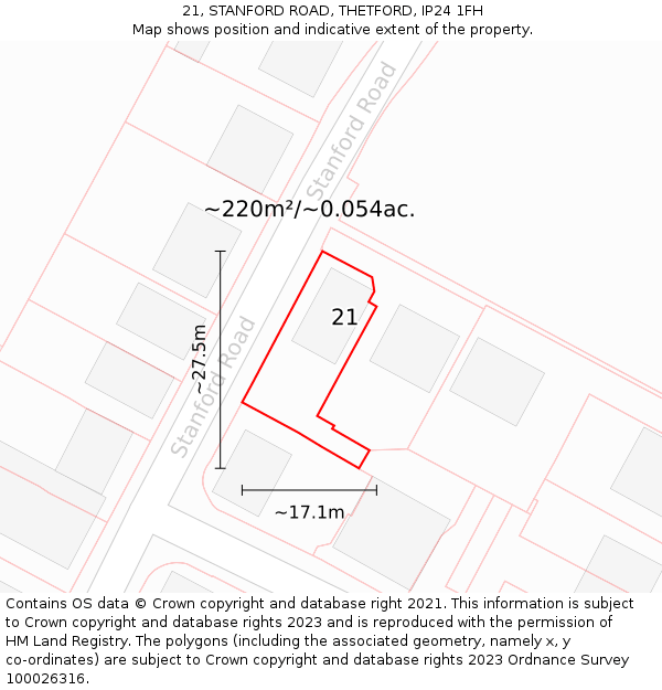 21, STANFORD ROAD, THETFORD, IP24 1FH: Plot and title map