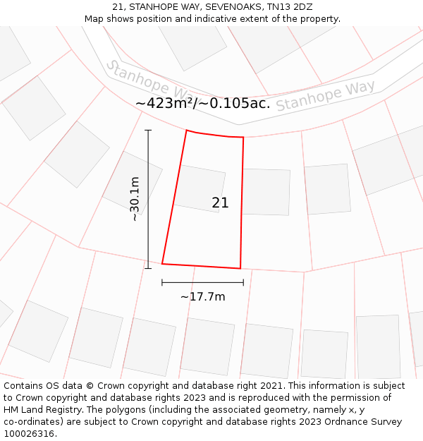 21, STANHOPE WAY, SEVENOAKS, TN13 2DZ: Plot and title map