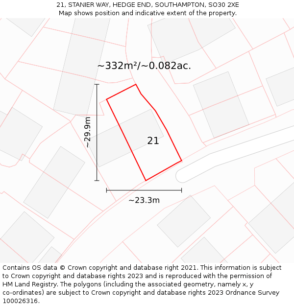 21, STANIER WAY, HEDGE END, SOUTHAMPTON, SO30 2XE: Plot and title map
