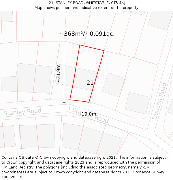 21, STANLEY ROAD, WHITSTABLE, CT5 4NJ: Plot and title map