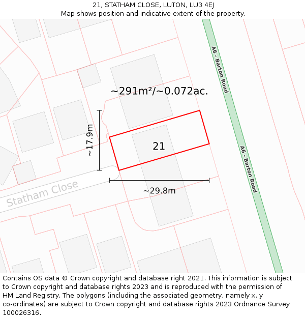 21, STATHAM CLOSE, LUTON, LU3 4EJ: Plot and title map