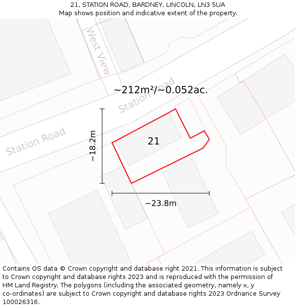 21, STATION ROAD, BARDNEY, LINCOLN, LN3 5UA: Plot and title map
