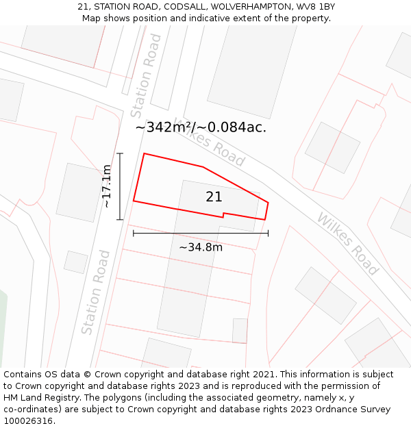 21, STATION ROAD, CODSALL, WOLVERHAMPTON, WV8 1BY: Plot and title map