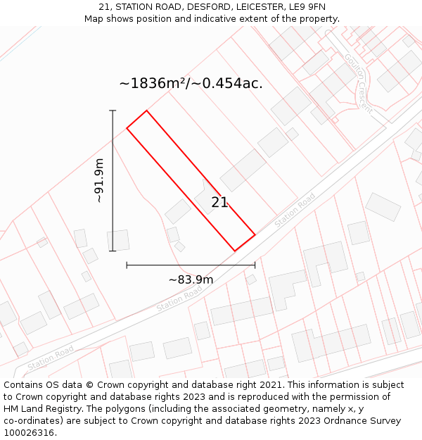 21, STATION ROAD, DESFORD, LEICESTER, LE9 9FN: Plot and title map