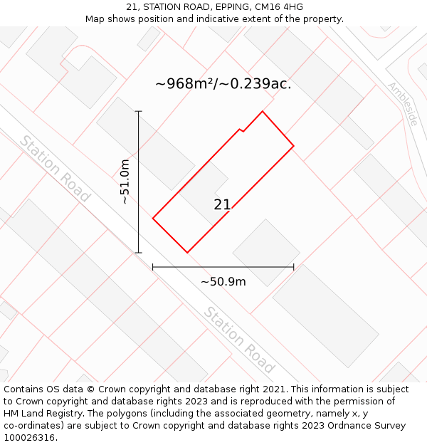 21, STATION ROAD, EPPING, CM16 4HG: Plot and title map