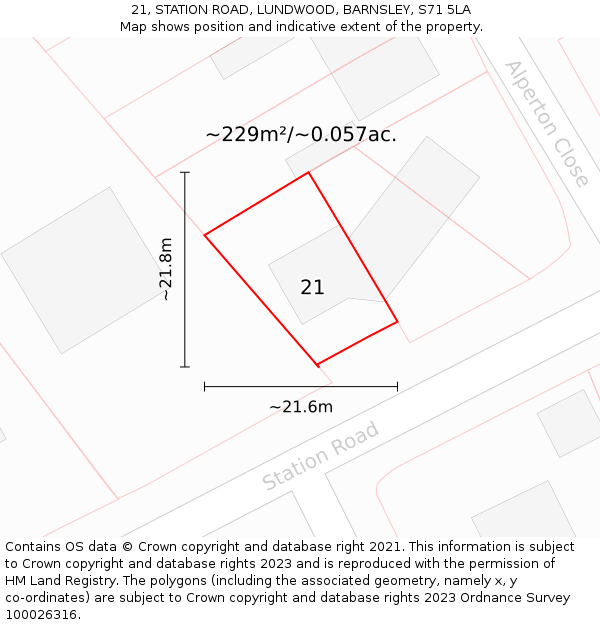 21, STATION ROAD, LUNDWOOD, BARNSLEY, S71 5LA: Plot and title map