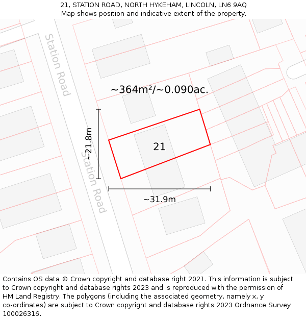 21, STATION ROAD, NORTH HYKEHAM, LINCOLN, LN6 9AQ: Plot and title map