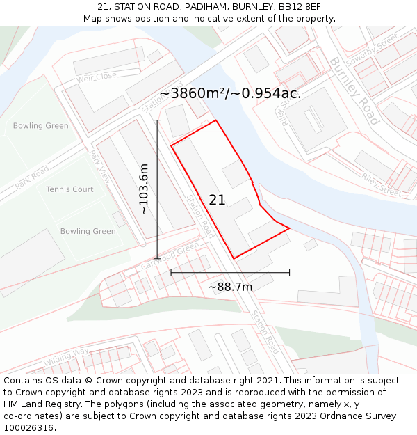 21, STATION ROAD, PADIHAM, BURNLEY, BB12 8EF: Plot and title map