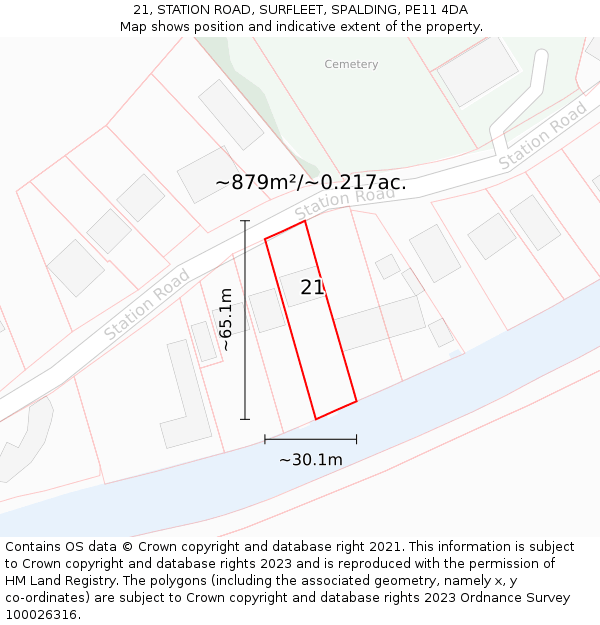 21, STATION ROAD, SURFLEET, SPALDING, PE11 4DA: Plot and title map