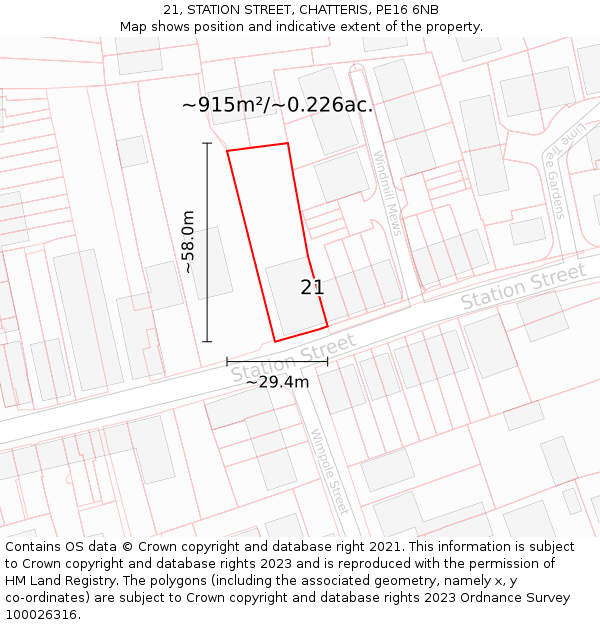 21, STATION STREET, CHATTERIS, PE16 6NB: Plot and title map