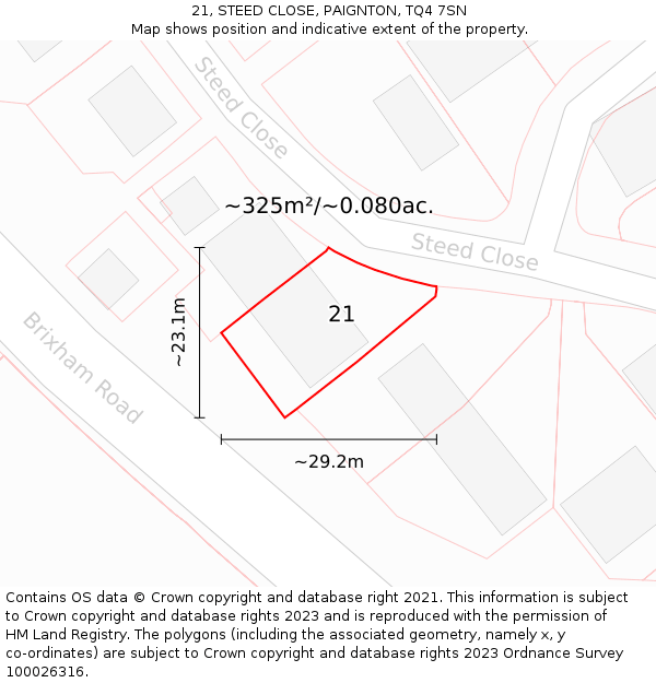 21, STEED CLOSE, PAIGNTON, TQ4 7SN: Plot and title map