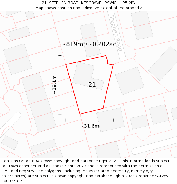 21, STEPHEN ROAD, KESGRAVE, IPSWICH, IP5 2PY: Plot and title map
