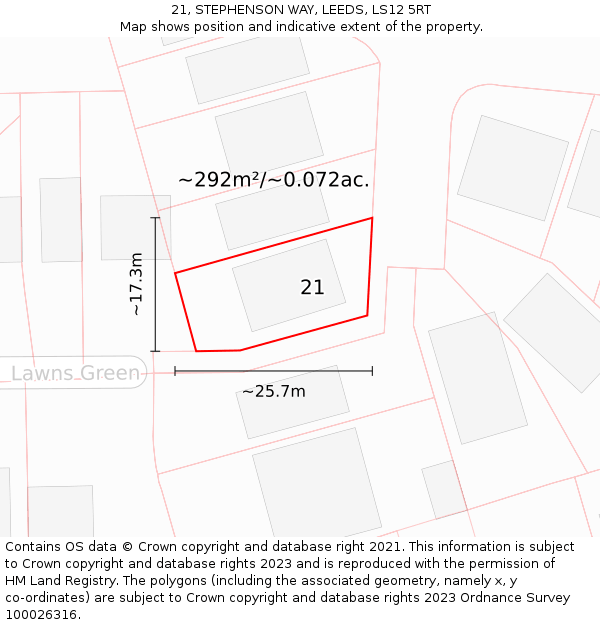 21, STEPHENSON WAY, LEEDS, LS12 5RT: Plot and title map